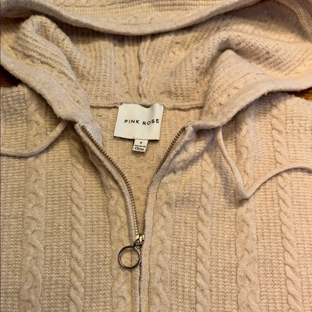 Pink Rose Cream Cozy Cable Knit Cardigan - Picture 3 of 4